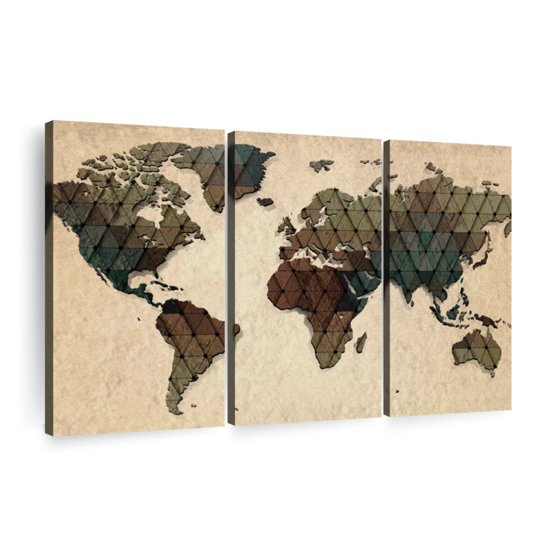 " Unique World Map " by Tess P 3 - Pieces, 24" H x 38" W x 1.25" D