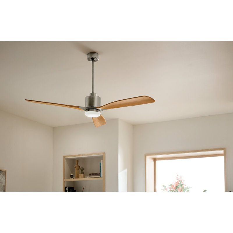 Ridley II 60" Indoor Stainless Steel Ceiling Fan with Medium Oak Blades and Integrated LED with Wall Control