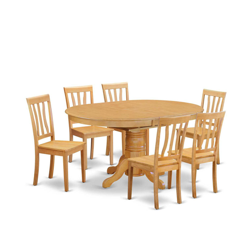 Ensemble de table de salle à manger 7 pièces composé d'une table de salle à manger ovale avec rallonge papillon et de 6 chaises en bois de chêne