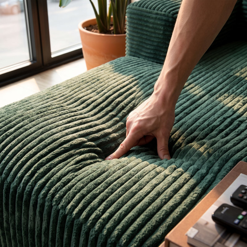 Canapé d'angle en velours côtelé de 106 pouces de large avec assises profondes, méridienne et coussins décoratifs, Vert