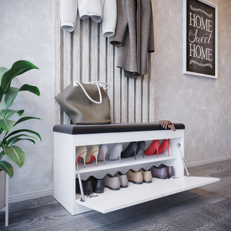 Blak Faux Leather Upholstered Storage Bench, White