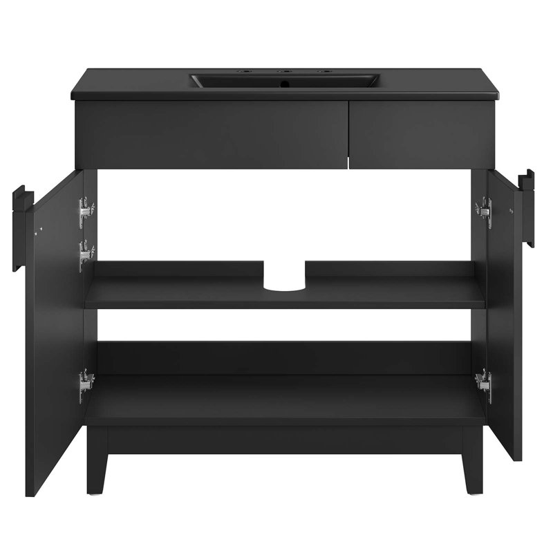 Modway Miles 36'' Free Standing Single Bathroom Vanity with Ceramic Top, Black, Black
