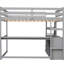 Lit mezzanine double gris avec rangement intégré pour bureau et tablette - Bois de pin robuste pour une disposition pratique de la chambre à coucher-917659480-917659482