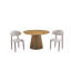 Table de salle à manger ronde en bois + ensemble d'impressions en bois de noyer (housse de siège beige discret)