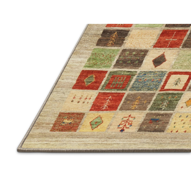 Tapis contemporain brun / rouge / gris, Rectangle 5 pi x 7 pi