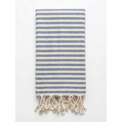 Serviette turque en coton bleu marine à rayures méditerranéennes