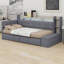 Lit de jour contemporain rembourré avec repose-pieds, tablettes, tiroirs, éclairage DEL et port USB-1286038578