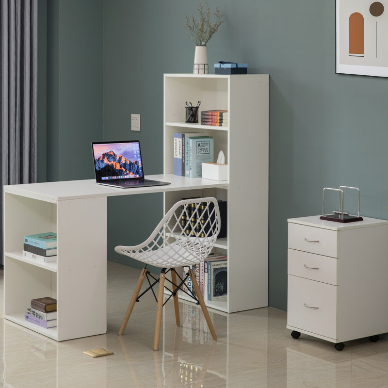 Solid Wood Top Writing Desk, White, 56.75" H x 56.5" W x 27" D