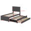 Lit simple avec lit gigogne escamotable et 3 tiroirs de rangement en dessous, lit plateforme simple tapissier en lin-1502942659