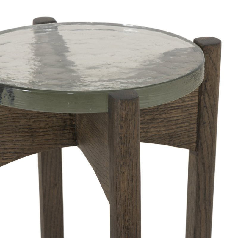 Relo Glass End Table, Clear, Light Tobacco Oak