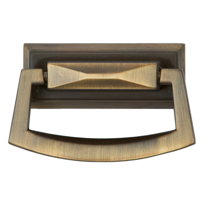 Pyramid 3" Length Vintage Brass Large Square Ring Pull, Vintage Brass, 1"