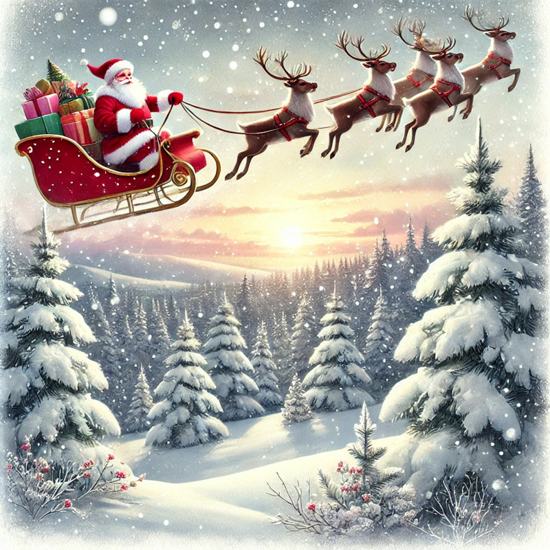 «Winter Dawn Sleigh Ride: Santa’s Journey», reproduction sur toile, H 30 po x l 30 po