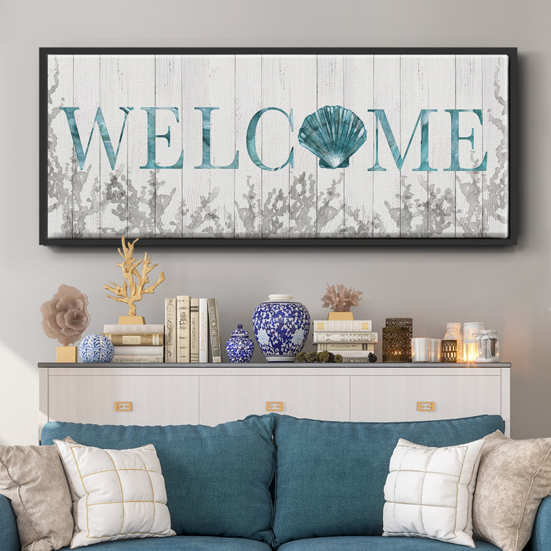 Welcome Shell- Framed Canvas, 8" H x 20" W