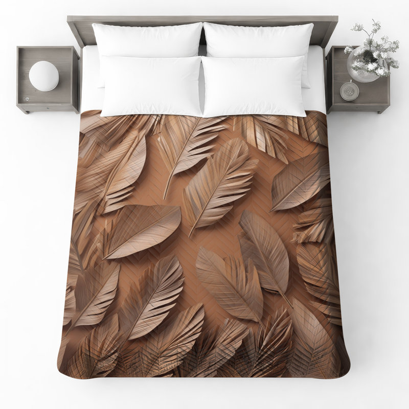 Couvre-lit bronze à motif de feuilles de palmier, Lit simple