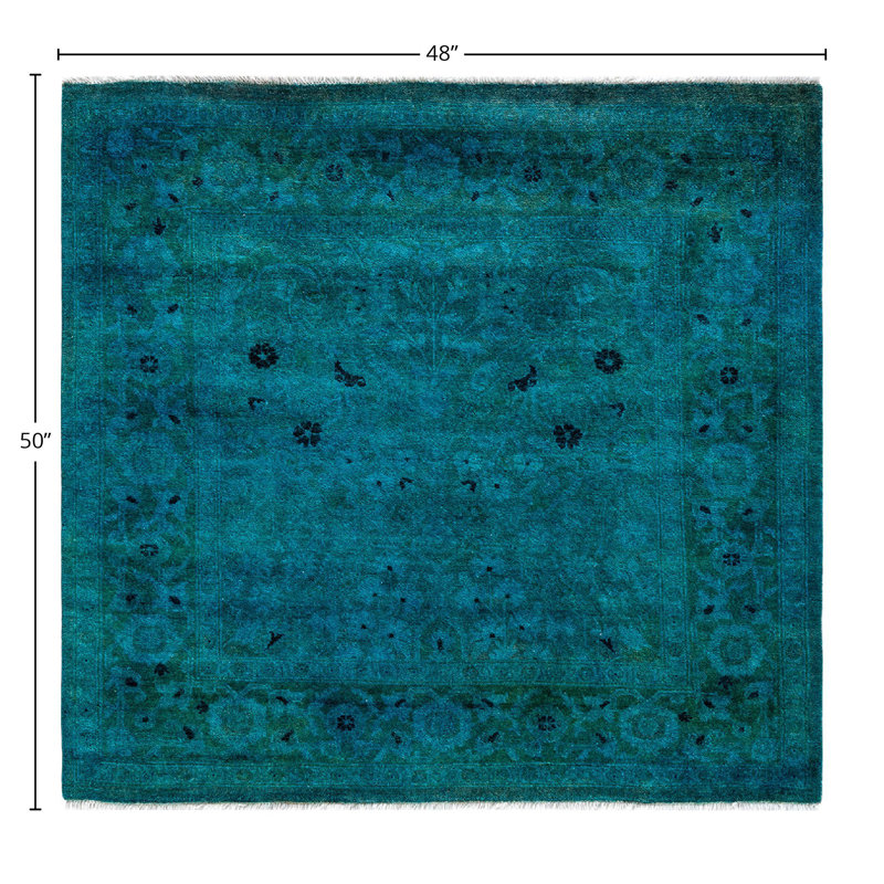 Tapis unique bleu / vert Overyed 4 pi x 4 pi 2 po