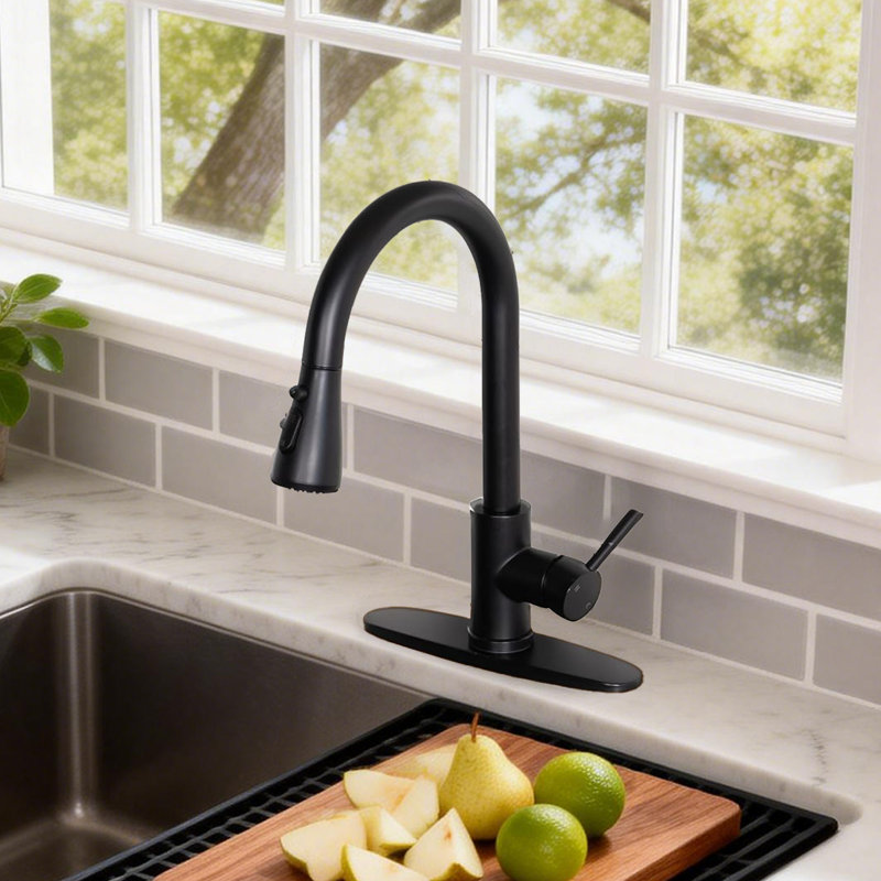 Robinets de cuisine noirs avec douchette rétractable, Noir mat