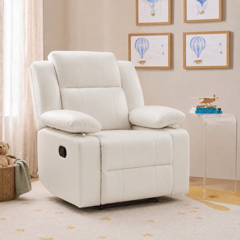 34”W Upholstered Swivel Reclining Rocking Chair, Beige