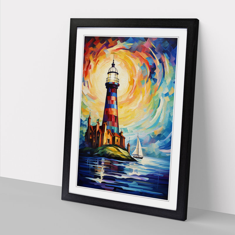 Lighthouse Abstract Art - Framed Print, 64cm H x 46cm W x 2cm D, Black Framed