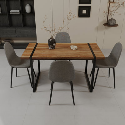 Ensemble de table de salle à manger en bois naturel 59 po et 4 pièces en bois naturel 59 po