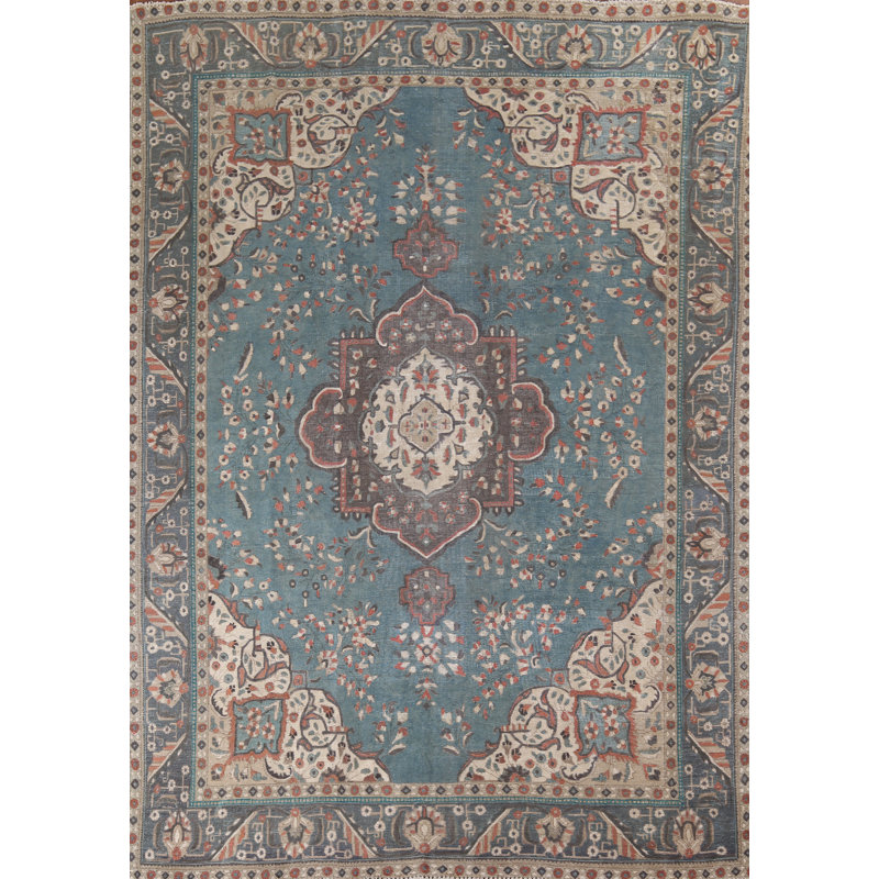 Tapis bleu délavé traditionnel 10 x 12