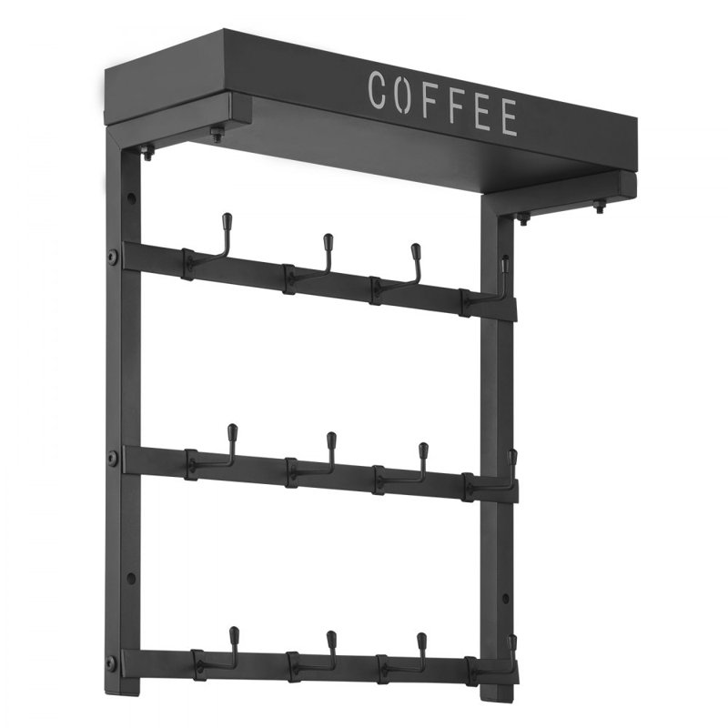 Coffee Mug Holder Wall Mounted with 12 Movable Hooks and Top Shelf Cup Rack