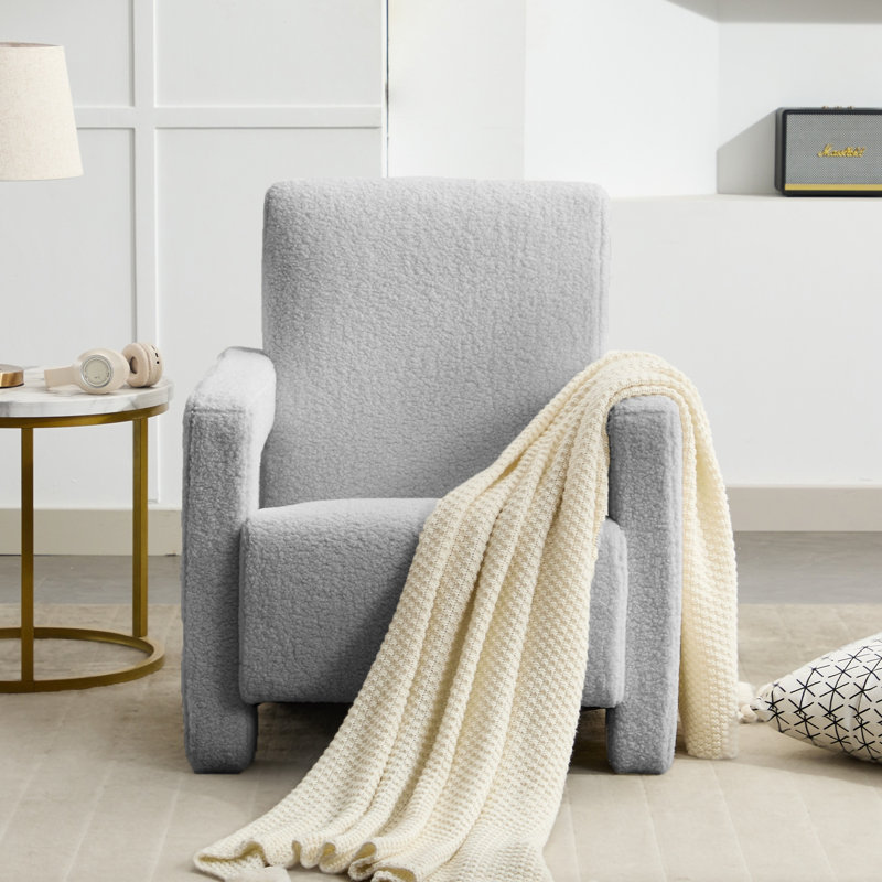 Fauteuil d'appoint rembourré en laine d'agneau moderne, Gris