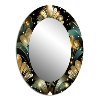 Rich Gold And Emerald Art Deco Glam Pattern - Modern Oval Wall Mirror