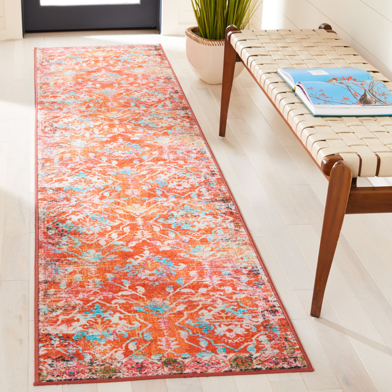 Tapis orange / bleu clair Gurfaan 117, Tapis de couloir 2 pi 2 po x 9 pi