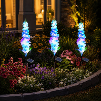 Solar Flower Lights Outdoor Garden Decor Delphinium Stake Lights IP65 Waterproof with 2 Modes for Patio Yard Pathway Lawn Flower Bed