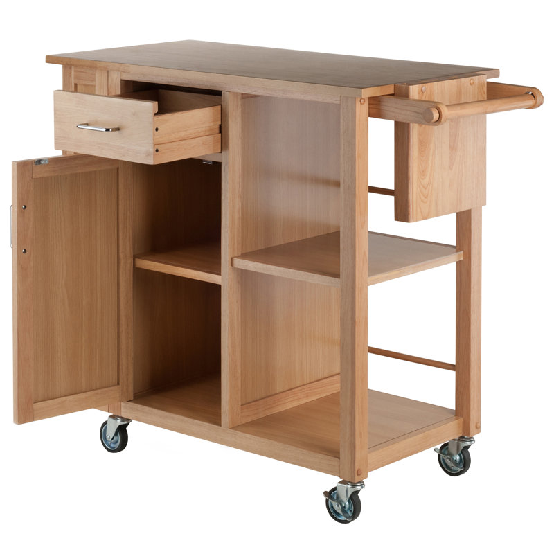 Natural Wood Kitchen Cart with Wine Rack and Storage