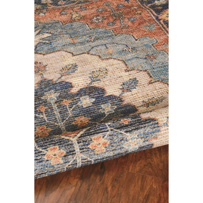 Tapis bleu tissé à la main Medallion, Carré 2 pi x 4 pi