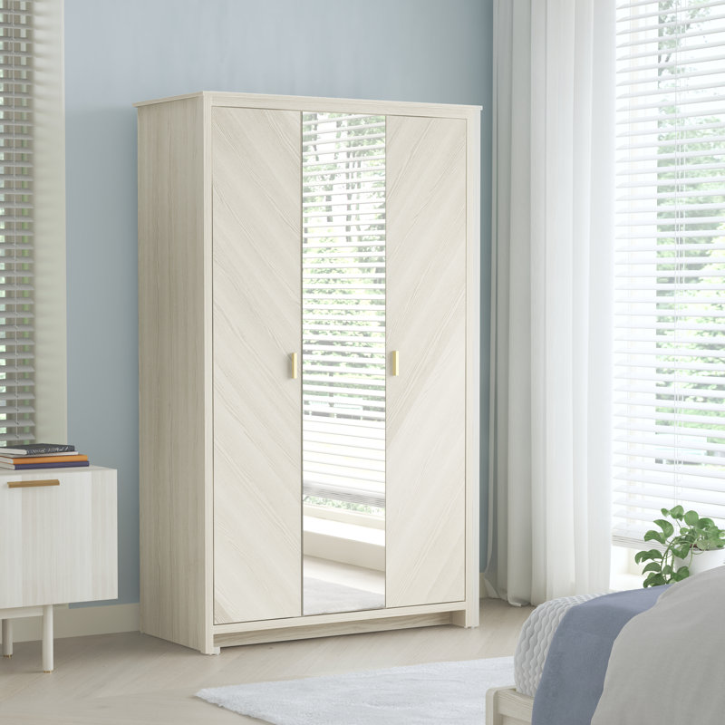 Brayden Studio 3 Door Wardrobe with Mirror, White Oak