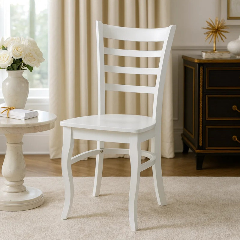 Ensemble de 2 chaises d'appoint de salle à manger Beo, dossier échelle en bois blanc