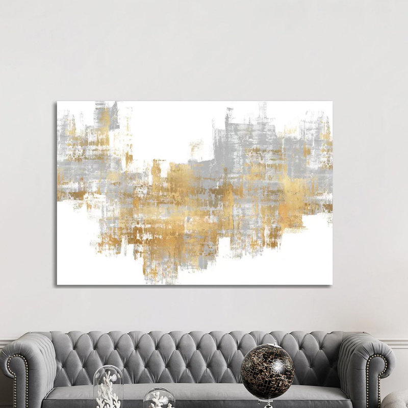 "Dynamic Gold on Gray II" par Alex Wise, reproduction d’art, H 18 po x l 26 po x P 1,5 po, Toile tendue, Pas de tapis