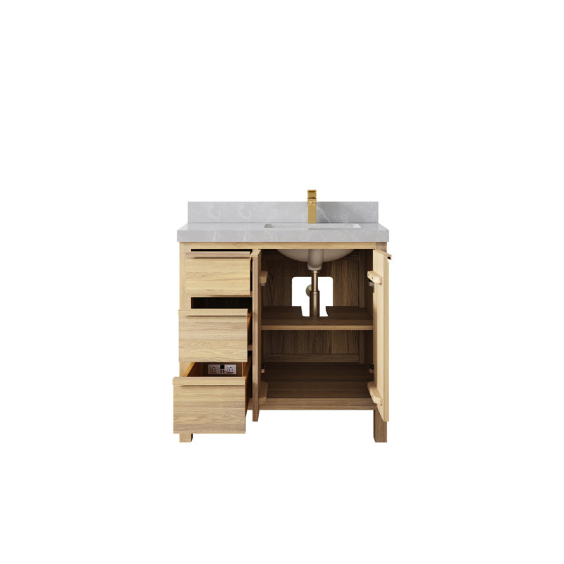 Chêne blanc Elizabeth X P 22 po D Meuble-lavabo de salle de bain décalé à droite avec quartz Cove Edge, Gris perle