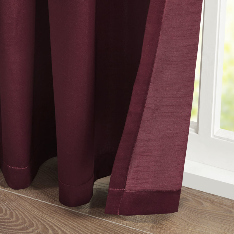 Burgundy Pleated Polyester Light-Filtering Rod Pocket Drapes