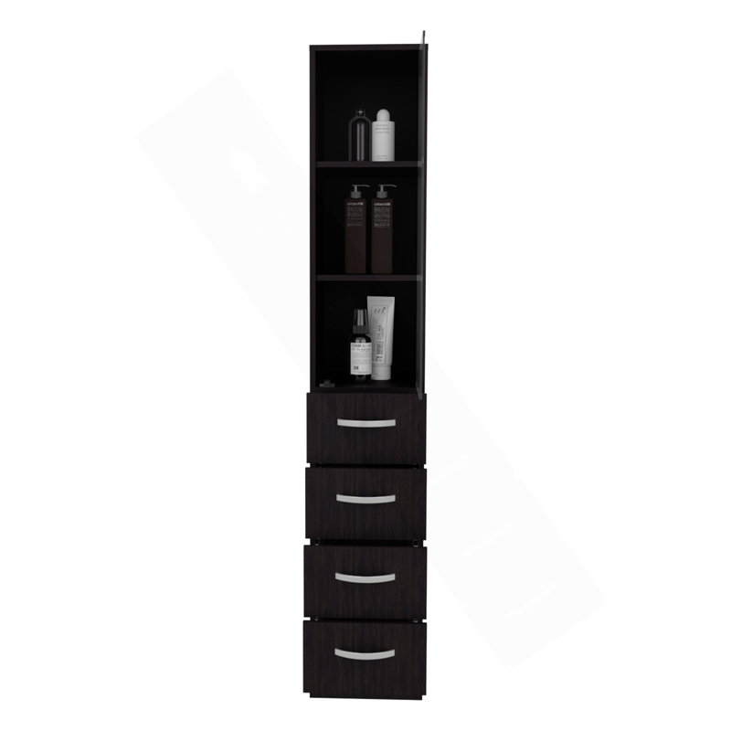 Vanguard Linen Cabinet, Three Shelves, Four Drawers, Black