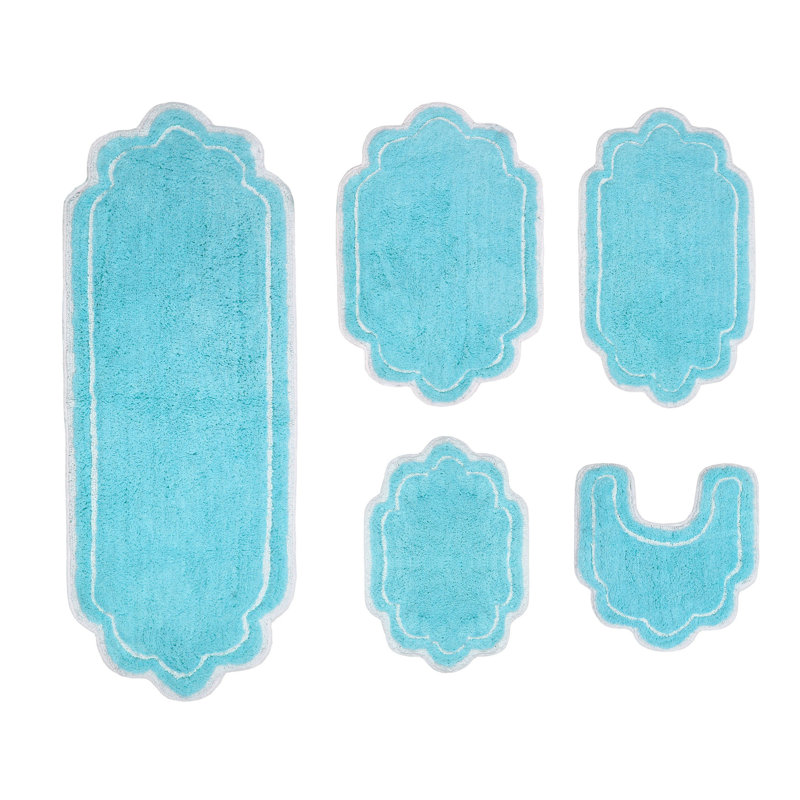 Allure 100 % Cotton Bath Rug - Machine Washable, Quick Dry, Absorbent - 5 Piece Set, Turquoise
