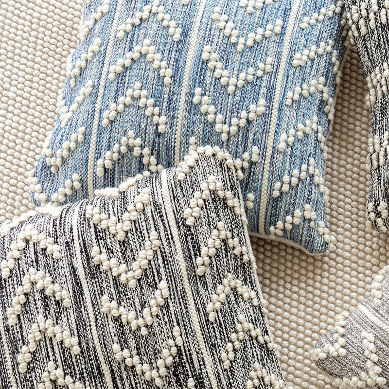 Hobnail Indoor/Outdoor Herringbone Pillow Cover, 22"H x 22"W, Blue