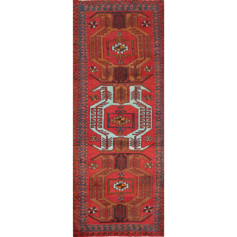 Red Wool Traditional Runner Rug 3x9