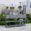 Chariot de cuisine d'extérieur avec plan de travail en acier inoxydable, banc de jardin convertible avec tiroirs