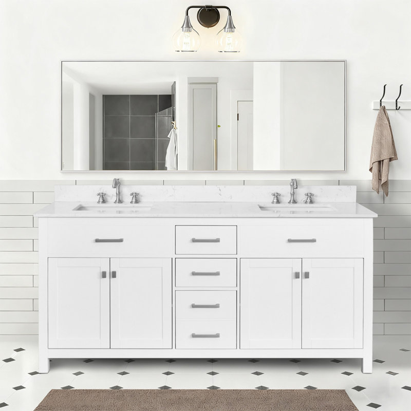 Meuble-lavabo moderne en bois massif avec rangement spacieux et lavabos doubles