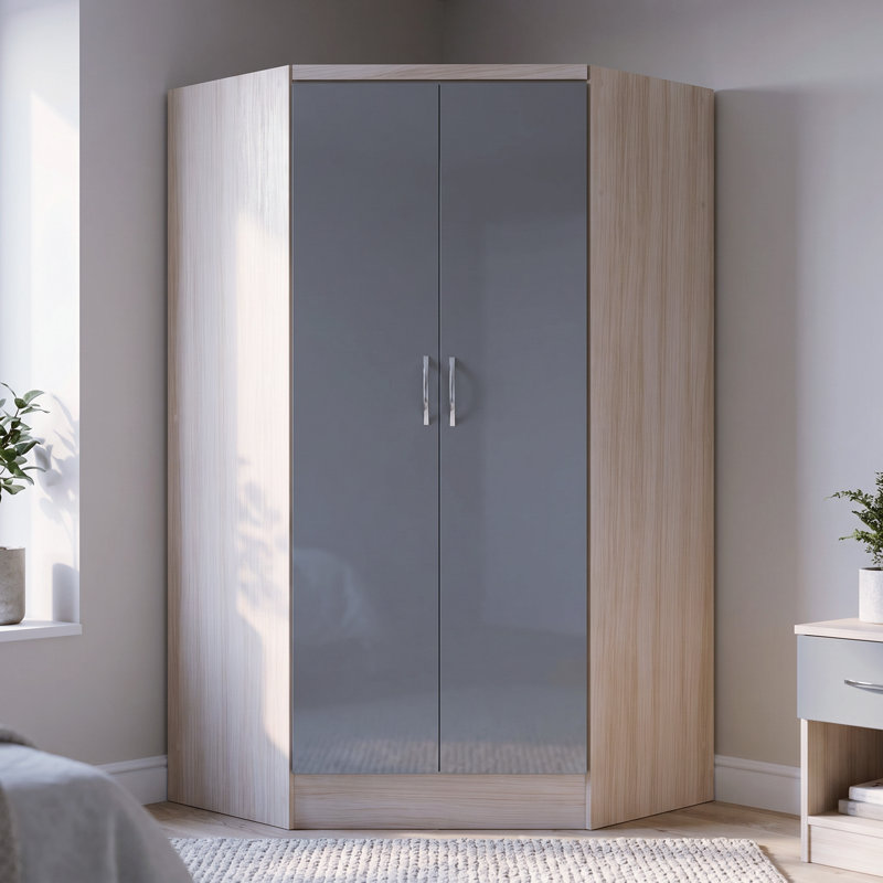 Cascio 2 Door Corner Wardrobe, Gray/Brown