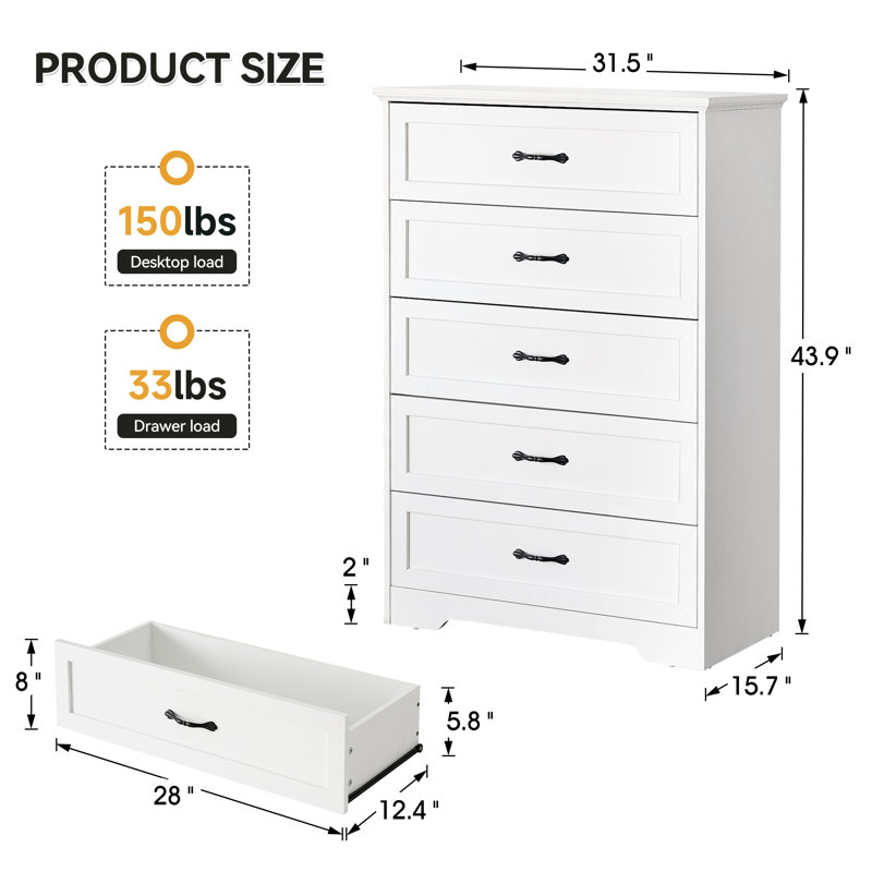 Nikkayla 18'' W 5 - Drawer Dresser, White