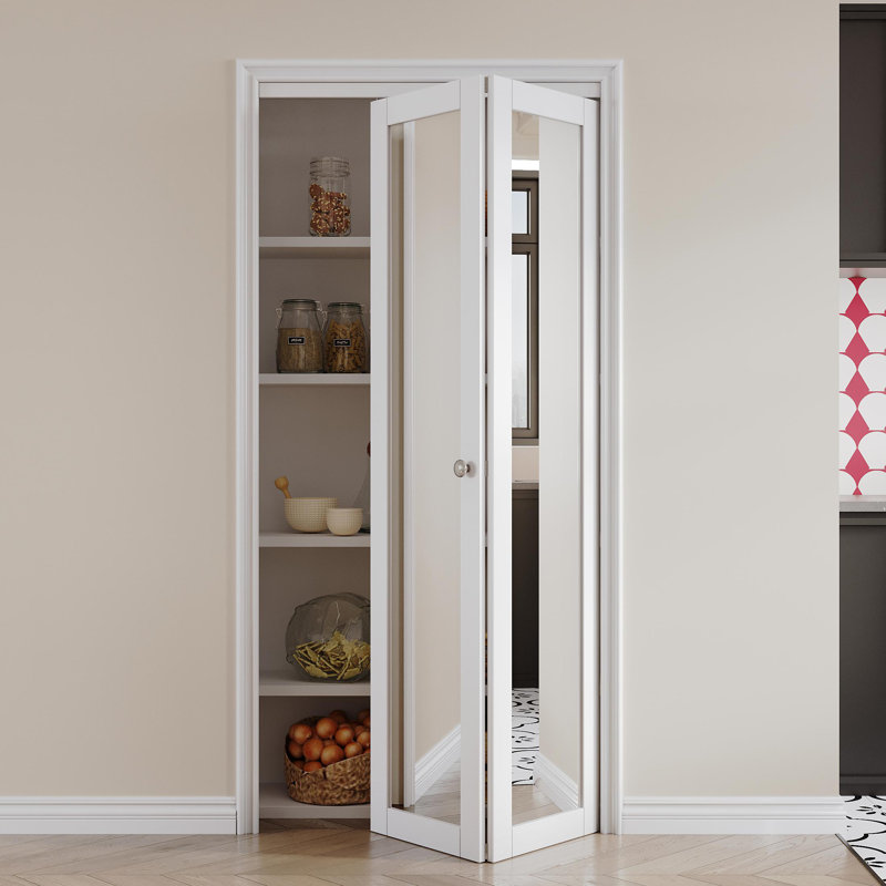 80''&96''H 1-Lite Mirrored Door Solid Manufactured Wood Bi-Fold Door with Installation Hardware Kit, 36" x 80"