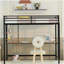 Black double metal loft bed with desk and shelf-121069840