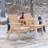 Outdoor Patio Bench, Garden Bench With Middle Table And Umbrella Hole