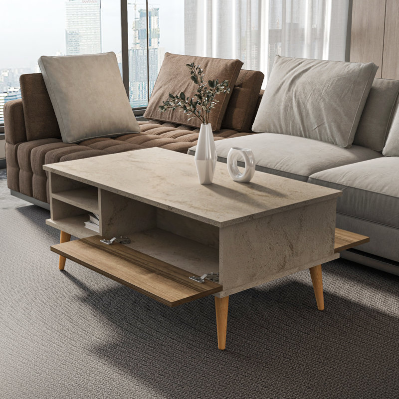 Table basse 43 po Como, Plateau Traverteur / base noyer