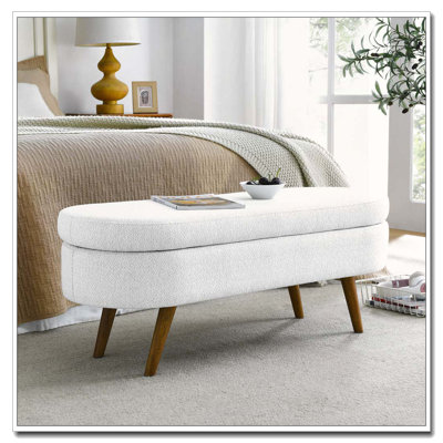 Banc de rangement repose-pieds ovale, pieds en bois d'hévéa