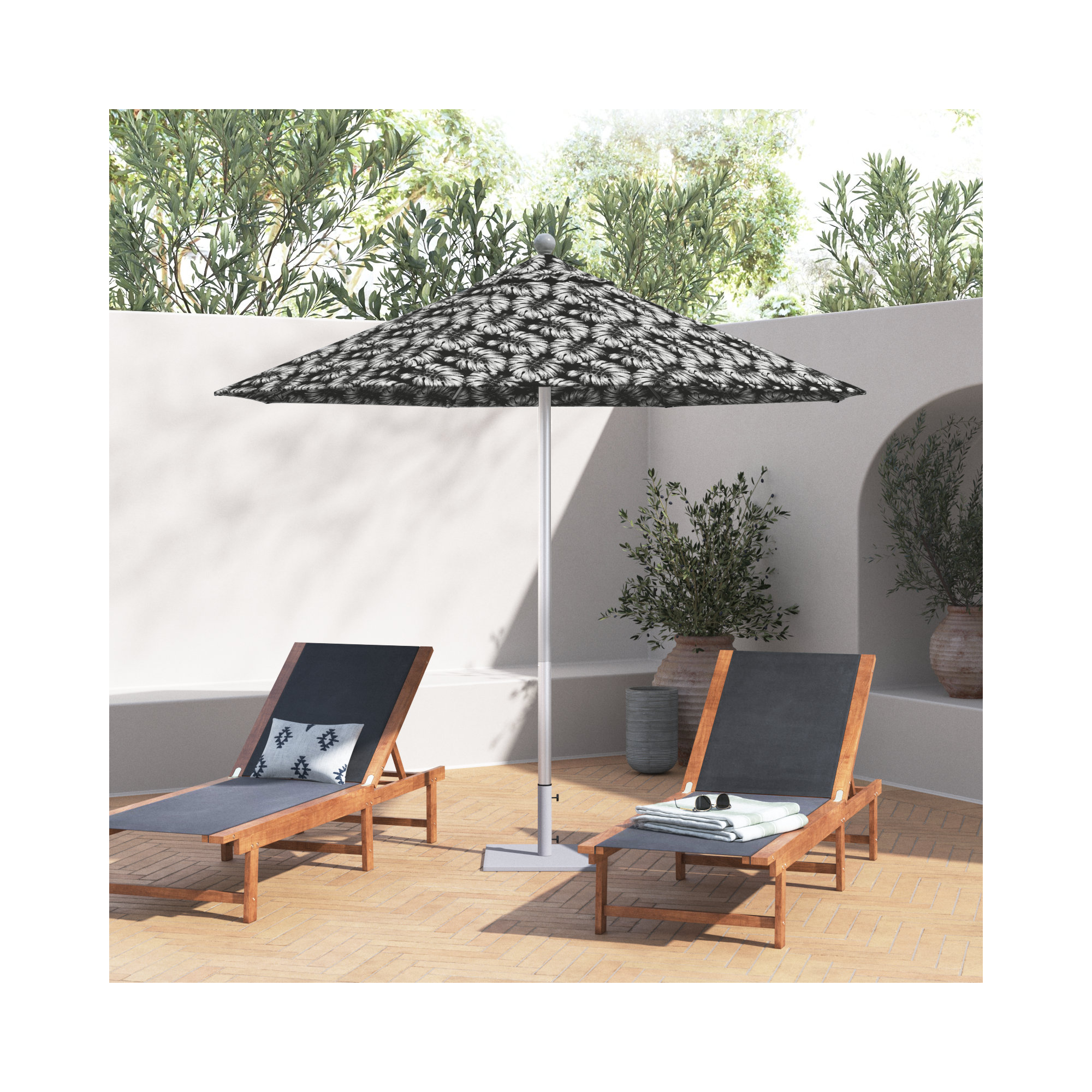 Santana 108'' Outdoor Umbrella, Palm Graphite - Pacifica Premium, Anodized Silver